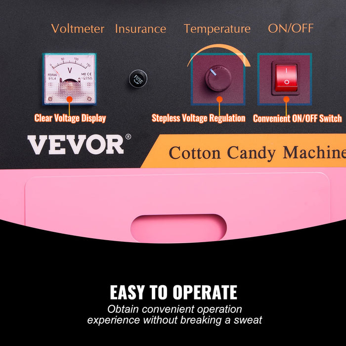 VEVOR Electric Cotton Candy Machine, 1000W Commercial Floss Maker w/Stainless Steel Bowl, Sugar Scoop and Drawer, Perfect for Home, Carnival, Kids Birthday, Family Party, Pink