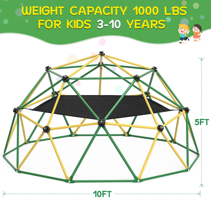 GIKPAL Climbing Dome, 10FT Dome Climber with Hammock for Kids 3 to 10 Outdoor Play Equipment, Supports up to 1000lbs Jungle Gym, Anti-Rust, Easy Assembly, Gift for Kids, Yellow+Green