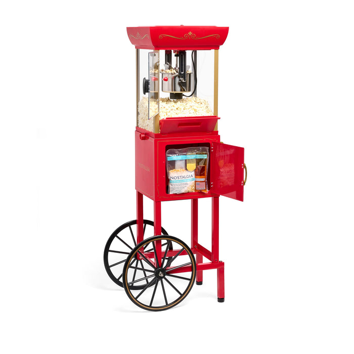 Nostalgia Popcorn Maker Machine - Professional Cart With 2.5 Oz Kettle Makes Up to 10 Cups - Vintage Popcorn Machine Movie Theater Style - Red