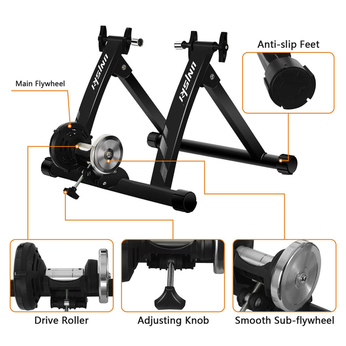 Unisky Bike Trainer Stand Indoor Bicycle Stand with Noise Reduction Magnetic Stationary Stand fits for 26-28inch, 700C Wheel