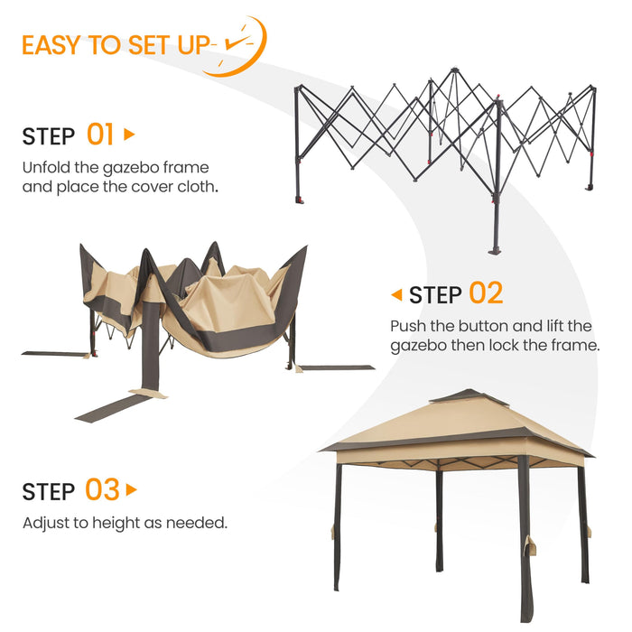 Yaheetech 11x11 Pop Up Gazebo Outdoor Canopy Shelter, Instant Patio Gazebo Sun Shade Canopy Tent with 4 Sandbags, Double Tiers & Mesh Netting for Lawn, Garden, Backyard & Deck, Khaki