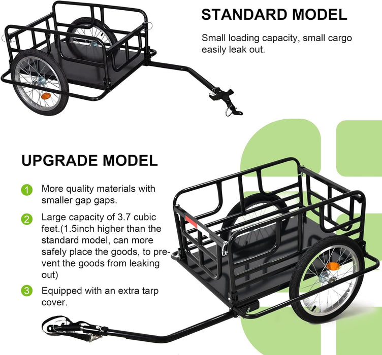 Evcitn 2023 Waterproof Foldable Bike Cargo Trailer Bicycle Cart Wagon Trailer w/Hitch, 16'' Wheels, 143 lbs Max Load - Black