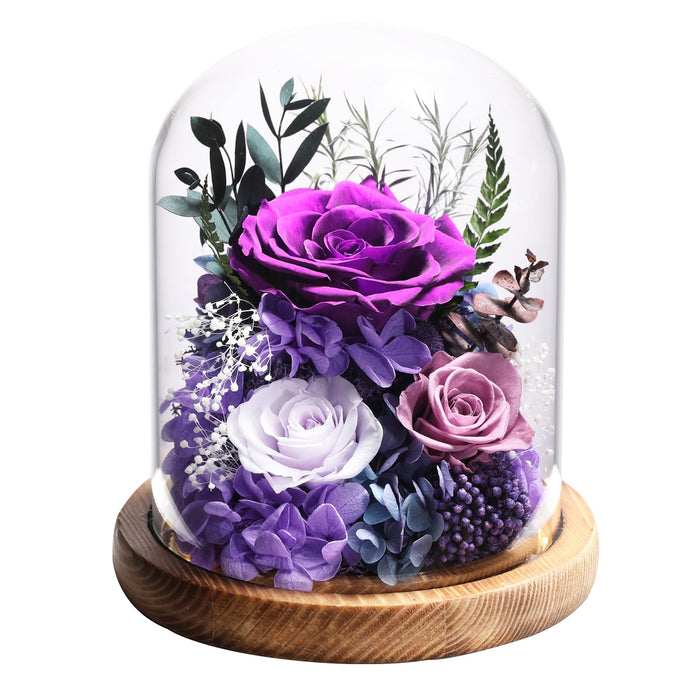 lovenfold Flowers for Delivery Prime Preserved Rose Gifts for Women,Long-Lasting Real Flowers in Glass Dome,Valentine Day Mothers Day Birthday Gifts for Women Mom Friend(Purple Rose)