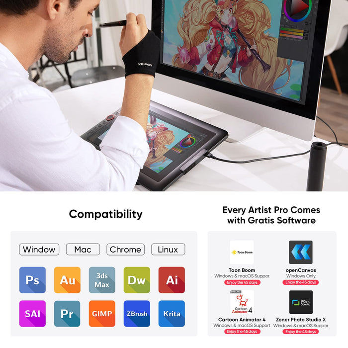 XPPen Drawing Tablet with Screen Full-Laminated Graphics Drawing Monitor Artist13.3 Pro Graphics Tablet with Adjustable Stand and 8 Shortcut Keys (8192 Levels Pen Pressure, 123% sRGB)