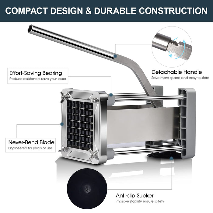 French Fry Cutter, Sopito Professional Potato Cutter Stainless Steel with 1/2-Inch Blade Great for Potatoes Carrots Cucumbers