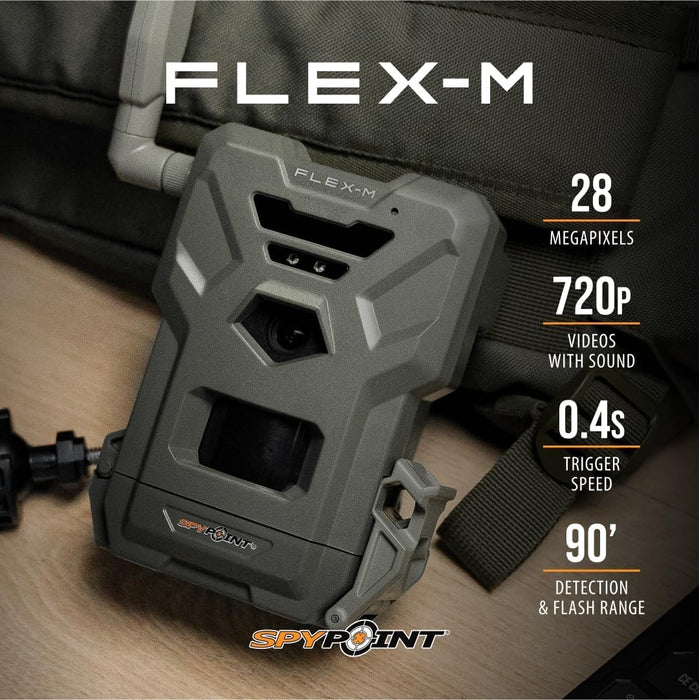 SPYPOINT Flex-M Cellular Trail Camera - Best Value in Hunting Accessories, No WiFi Needed, GPS, Night Vision, Dual-Sim LTE Connectivity, IP65 Water-Resistant, 28MP Photos, 720p Videos + Sound (1)