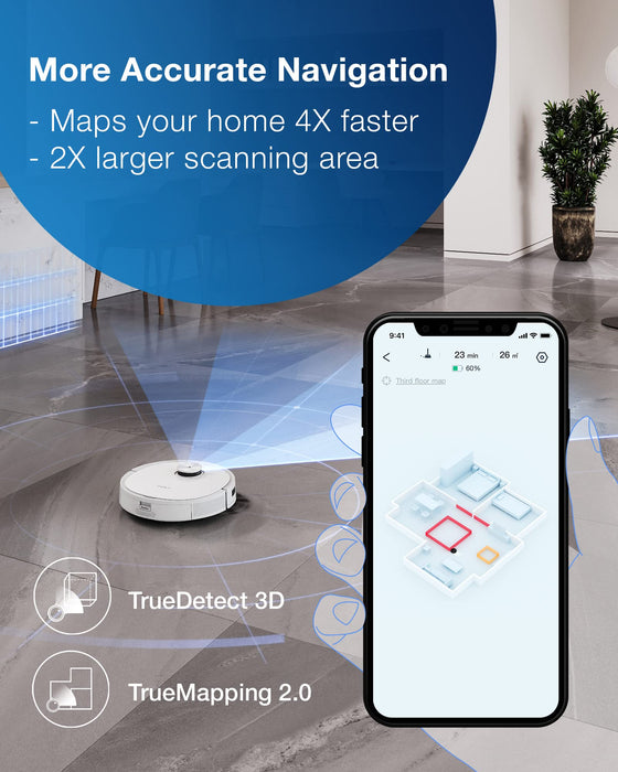 ECOVACS DEEBOT T9+ Robot Vacuum and Mop Combo with Auto-Empty Station, Precision Laser Mapping, 3D Maps, Oscillating Mopping, 3000Pa Suction, Hands-Free Cleaning for Up to 60 days, Air Freshener,White