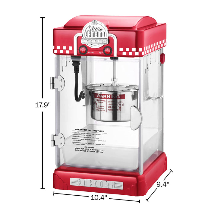 Little Bambino Popcorn Machine - Old-Fashioned Countertop Popper with 2.5-Ounce Kettle, Measuring Cups and Scoop by Great Northern Popcorn (Red)