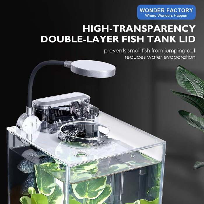 Wonderfactory 1.5 Gallon Aquarium Fish Tank with HOB Filter and Light, Self Cleaning Betta Fish Tank, Complete Desktop Aquarium Starter Kit, Small Fish Tank for Beginners and Aquarium Hobbyists