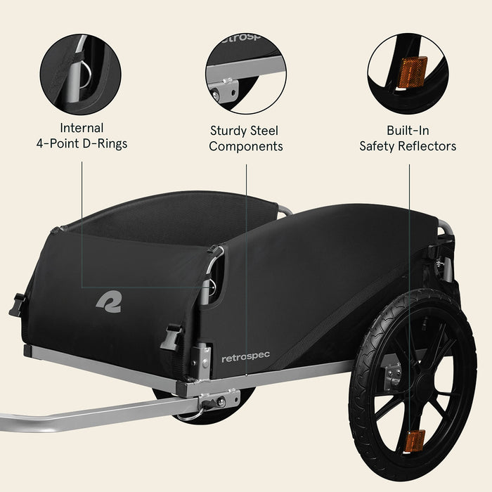 Retrospec Rover Hauler Cargo Bike Trailer | Folding Frame & Weather Resistant Fabric | Large Cargo Carrier | Fits 20” - 29” Bicycle Wheels | Black