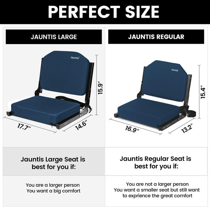 Jauntis Stadium Seating for Bleachers, Bleacher Seats with Ultra Padded Comfy Foam Backs and Cushion, Wide Portable Stadium Chairs with Back Support and Shoulder Strap