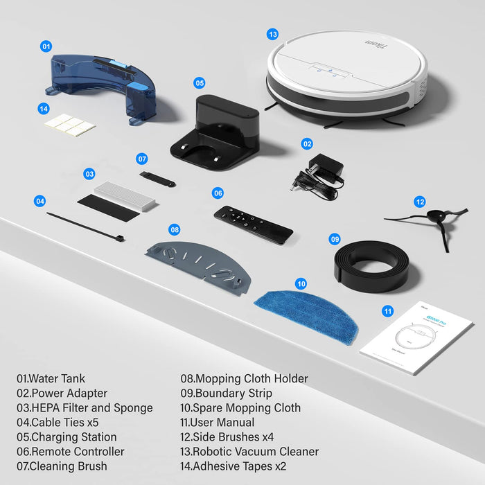 Tikom Robot Vacuum and Mop, G8000 Robot Vacuum Cleaner, 2700Pa Strong Suction, Self-Charging, Good for Hard Floors, White