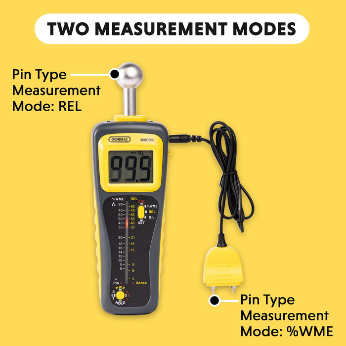 General Tools Moisture Meter MMD950 - Humidity Sensor - Pin Type / Pinless Device - Spherical Sensor