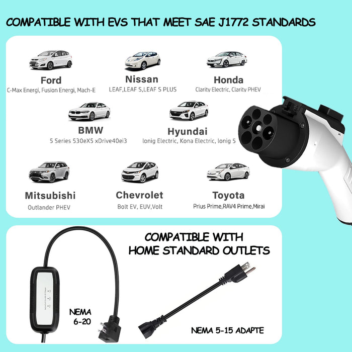 ENERGYGENIE EV Charger, 16Amp 110V/240V Portable Level 1 Level 2 Electric Vehicle Charging Station with NEMA 6-20 Plug & NEMA 5-15 Adapter for J1772 Electric Cars