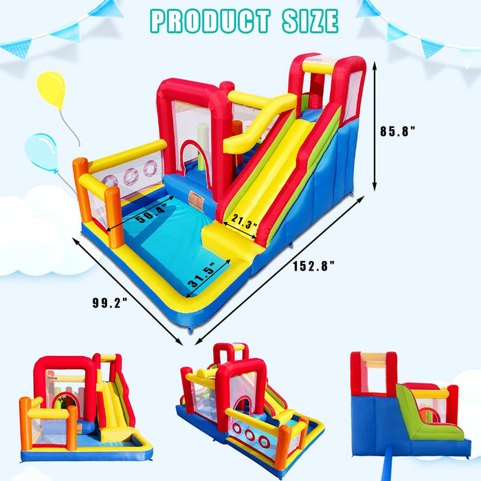 Hongcoral Bounce House, Inflatable Bounce Castle with Blower for Kids, Blow Up Jumping Bouncer with Slide, Climbing Wall, Obstacles, Trampoline, Ball Pit Pool for Indoor Outdoor