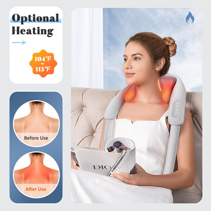 KNQZE Neck Massager for Neck Pain Relief, Deep Kneading Massagers with 4D Massage Nodes, Cordless Shiatsu Neck and Shoulder Massage Pillow with Heat for Neck, Traps, Back & Leg, Gifts for Women