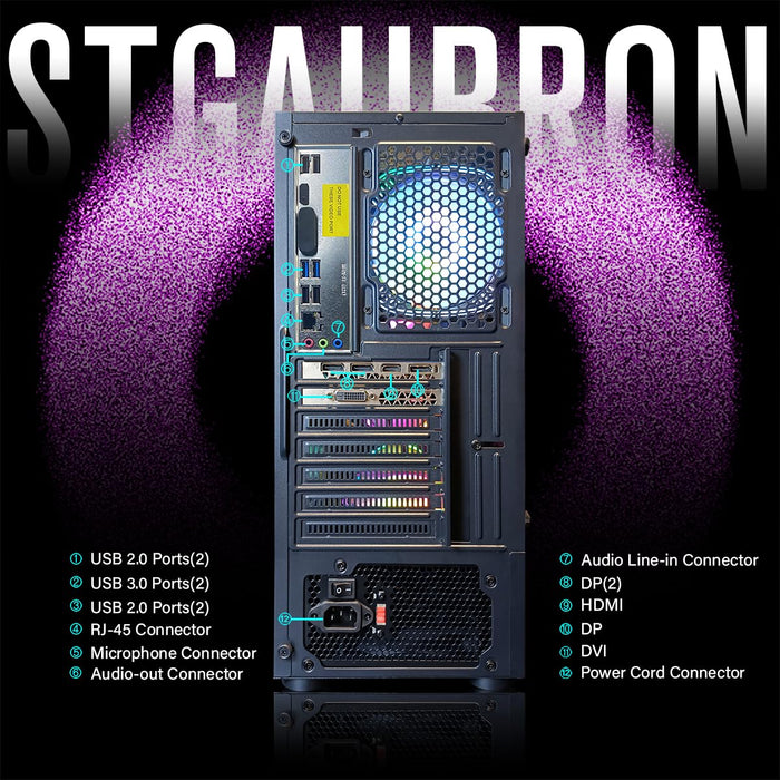 STGAubron Gaming Desktop PC Computer,Intel Core I7 3.4 GHz up to 3.9 GHz,Radeon RX 580 8G GDDR5,16G RAM,512G SSD,WiFi,Bluetooth 5.0,RGB Fanx6,RGB Keyboard&Mouse&Mouse Pad,RGB BT Sound Bar,W10H64