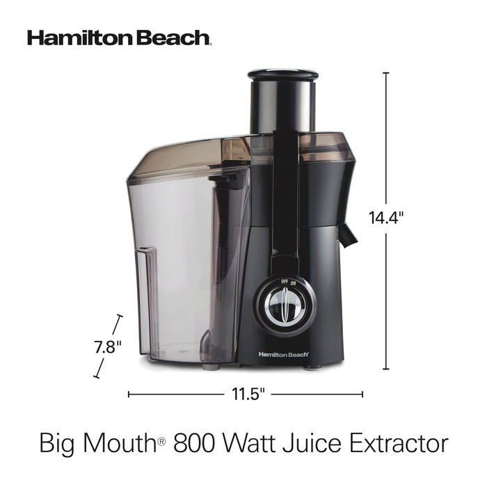 Hamilton Beach Juicer Machine, Big Mouth Large 3” Feed Chute for Whole Fruits and Vegetables, Easy to Clean, Centrifugal Extractor, BPA Free, 800W Motor, Black