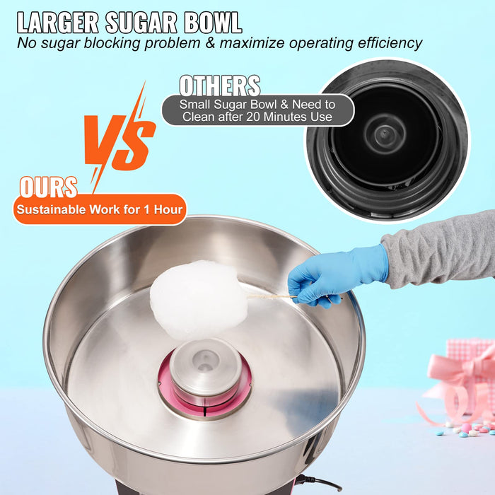 VEVOR Electric Cotton Candy Machine, 1000W Commercial Floss Maker w/Stainless Steel Bowl, Sugar Scoop and Drawer, Perfect for Home, Carnival, Kids Birthday, Family Party, Pink