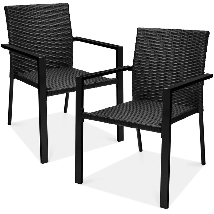 Best Choice Products Set of 2 Stackable Outdoor Wicker Dining Chairs All-Weather Firepit Armchair w/Armrests, Steel Frame for Patio, Deck, Garden, Yard - Black