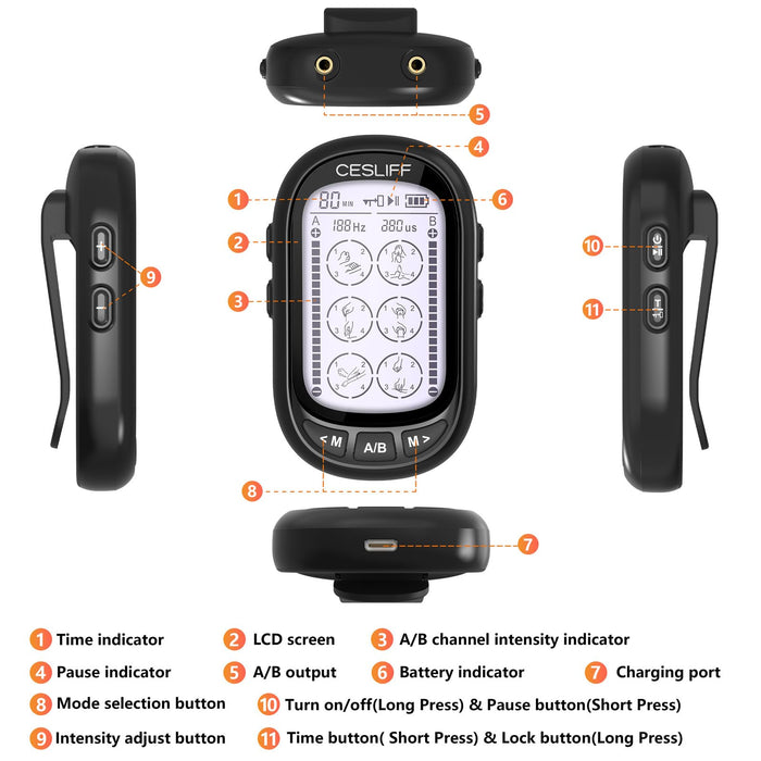 CESLIFF Dual Channel TENS EMS Unit Large Screen 24 Modes 36 Levels Intensity Muscle Stimulator, Rechargeable Electric Pulse Massager TENS Machine for Lower Back Neck Shoulder Pain Relief with 10 Pads