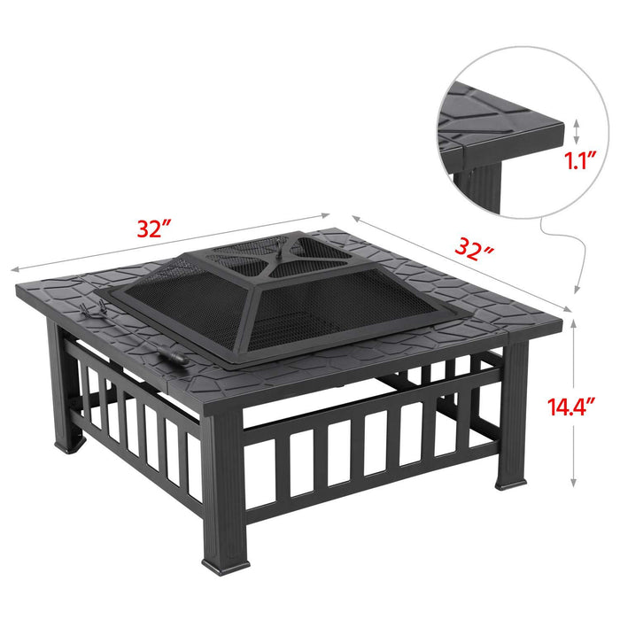 Yaheetech Multifunctional Fire Pit Table 32in Square Metal Firepit Stove Backyard Patio Garden Fireplace for Camping, Outdoor Heating, Bonfire and Picnic