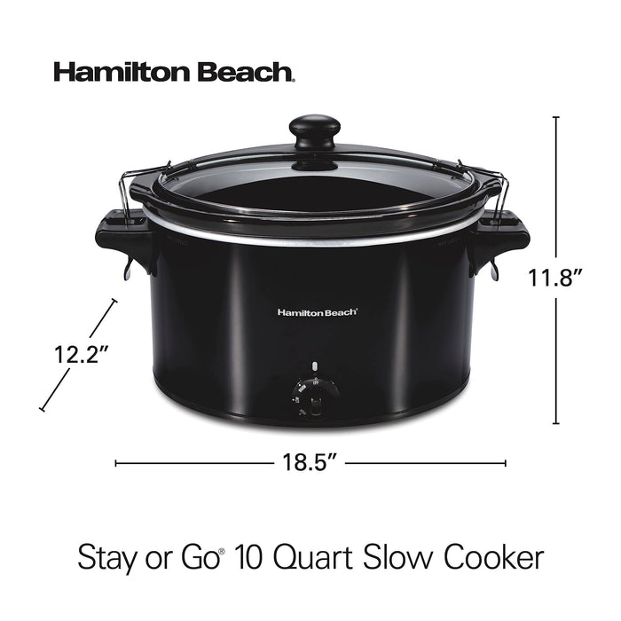 Hamilton Beach Slow Cooker, Extra Large 10 Quart, Stay or Go Portable With Lid Lock, Dishwasher Safe Crock, Black (33195)