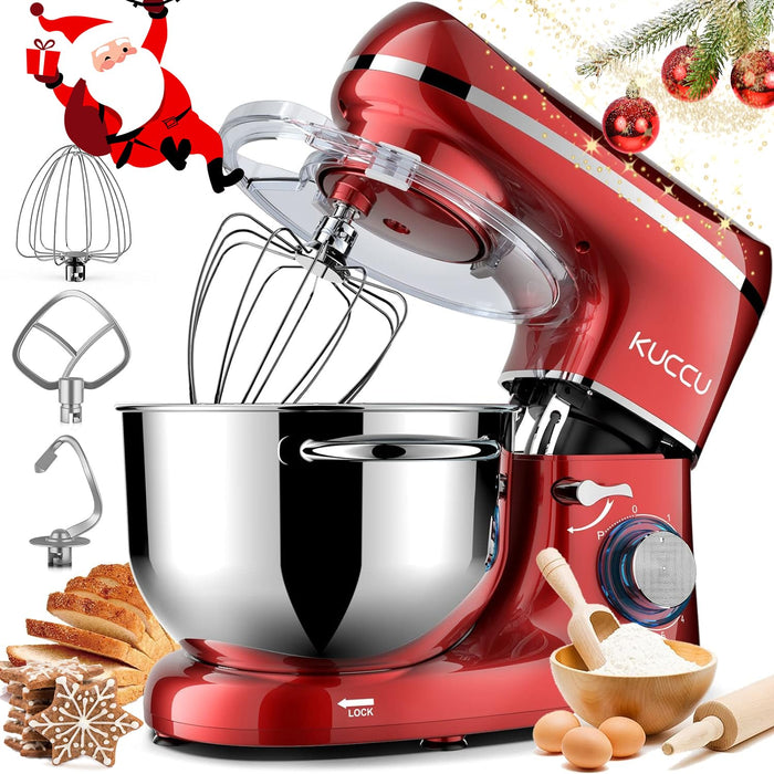 KUCCU Stand Food Mixer, 6.5 Qt 660W, 6-Speed Tilt-Head , Kitchen Electric Mixer with Stainless Steel Bowl,Dough Hook,Whisk, Beater, Egg white separator (6.5-QT, Red)