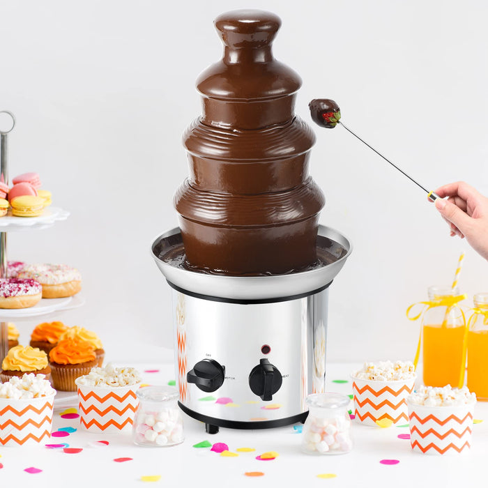 Chocolate Fountain, 4 Tiers Electric Melting Machine Chocolate Fondue Fountain Set with 4pcs Stainless Steel Forks, 4-Pound Capacity for Nacho Cheese, BBQ Sauce, Ranch