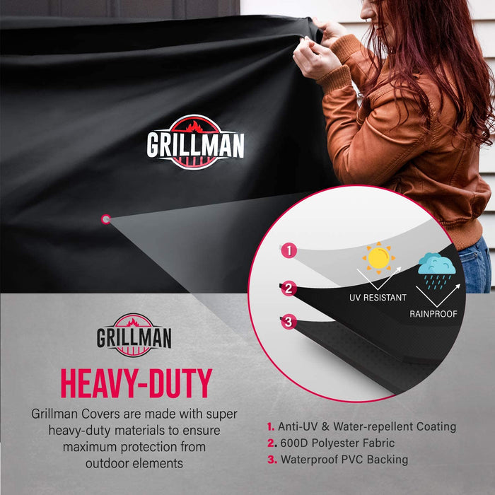 Grillman Large Rip-Proof Waterproof BBQ Grill Cover, 58"L x 24"W x 48"H, Black