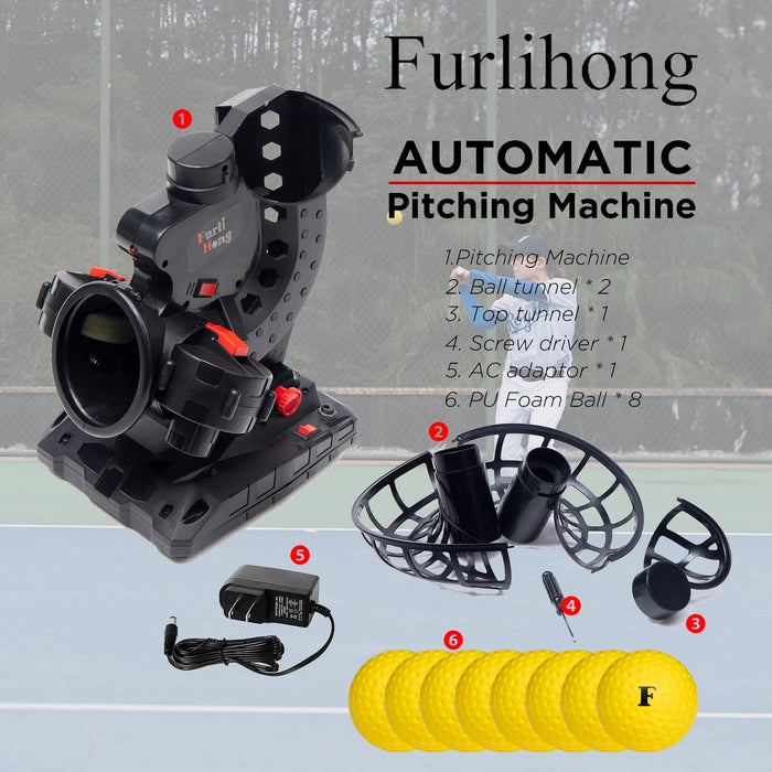 Furlihong Upgraded Electronic Baseball Pitching Machine, Adjustable Angles & Speed, AC Adapter or Battery Powered, Comes with 8 Dimpled Balls, for Batting and Fielding Practice of Low Level