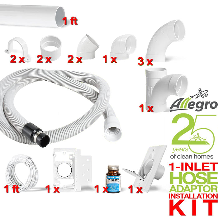 Allegro Central Vacuum Deluxe Straight Air Package & 1 Inlet Installation Kit for RVs Campers Trailers Yacht