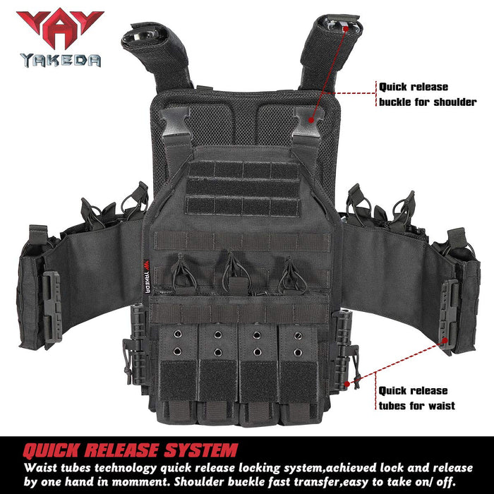 YAKEDA Quick Release Tactical Outdoor Vest for Adult (BK)