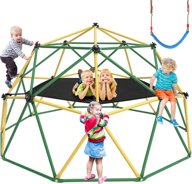 GIKPAL Climbing Dome, 10FT Dome Climber with Hammock for Kids 3 to 10 Outdoor Play Equipment, Supports up to 1000lbs Jungle Gym, Anti-Rust, Easy Assembly, Gift for Kids, Yellow+Green