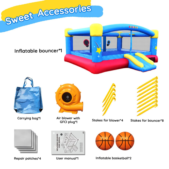 Causeair Big Inflatable Bounce House with GFCI Blower,15ft x 14.8ft,Double Basketball Hoop,Throw Ball Game,Reinforced PVC Bounce Floor,Jumping Bouncy Castle Holds 6 Kids