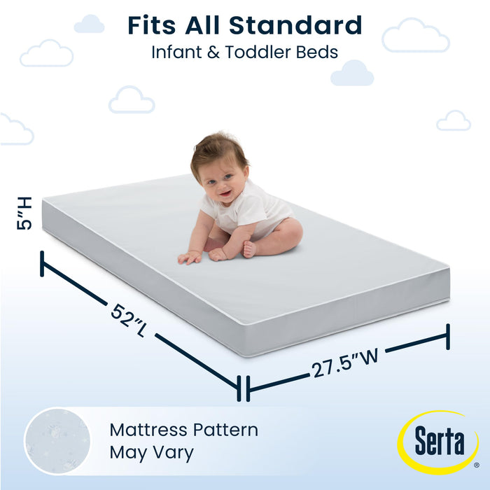 Serta Perfect Start Dual Sided Baby Crib Mattress & Toddler Mattress - Waterproof - 6" Premium Sustainably Sourced Fiber Core - GREENGUARD Gold Certified – 7 Year Warranty - Made in USA