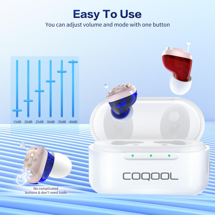 COQOOL Rechargeable Hearing Aids for Seniors with Noise Cancelling, 16-Channels & 4 Modes OTC Hearing Amplifier, Comfort Invisible In-Ear Device with Charging Case for Adult