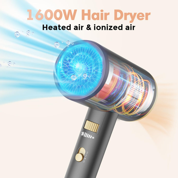 SIYOO Professional Hair Dryer, Ionic Blow Dryer with Diffuser and Nozzle, 1600 Watt Negative Ions Salon Lightweight Hairdryer Gold