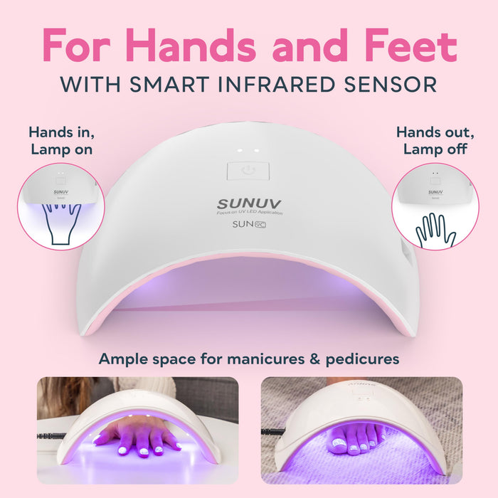 SUNUV UV LED Nail Lamp, UV Light for Nails Dryer for Gel Nail Polish Curing Lamp with Sensor 2 Timers SUN9C Pink Gift for Women Girls