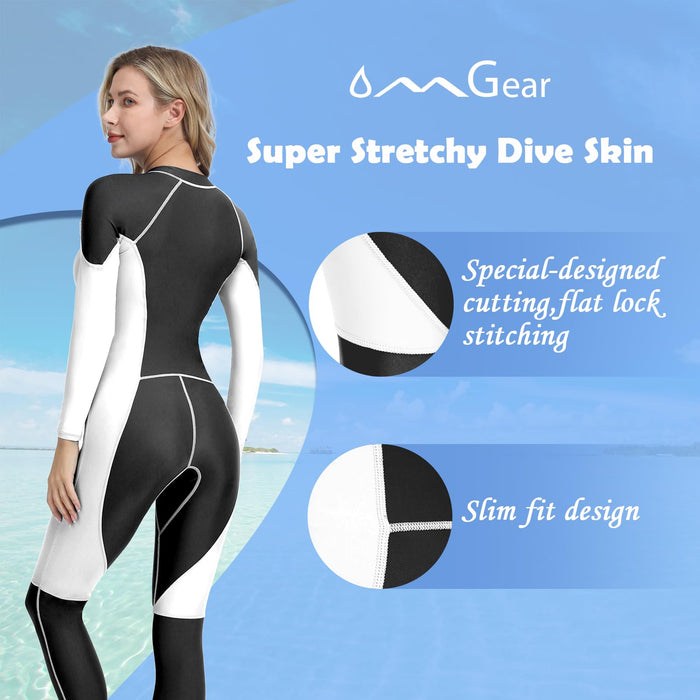 OMGear Diving Skin for Women Men Full Body Swimsuit UV Protection Rash Guard One Piece Swimwear for Swimming Kayaking Surfing Snorkeling Diving Rafting(Black.M)