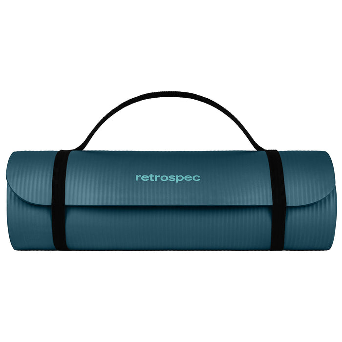 Retrospec Solana Yoga Mat 1" Thick w/Nylon Strap for Men & Women - Non Slip Exercise Mat for Home Yoga, Pilates, Stretching, Floor & Fitness Workouts - Ocean Blue