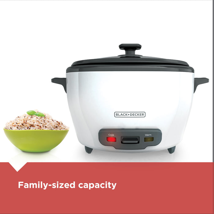 BLACK+DECKER 6-Cup Rice Cooker, RC506, 3-cup Uncooked Rice, Steaming Basket, Removable Non-Stick Bowl, One Touch