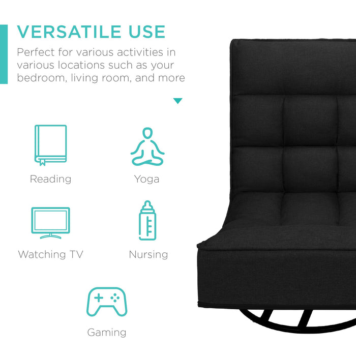 Best Choice Products Reclining Folding Floor Gaming Chair for Home, Office, Lounging, Reading w/ 360-Degree Swivel, 4 Adjustable Positions, Tufted Cushions - Black