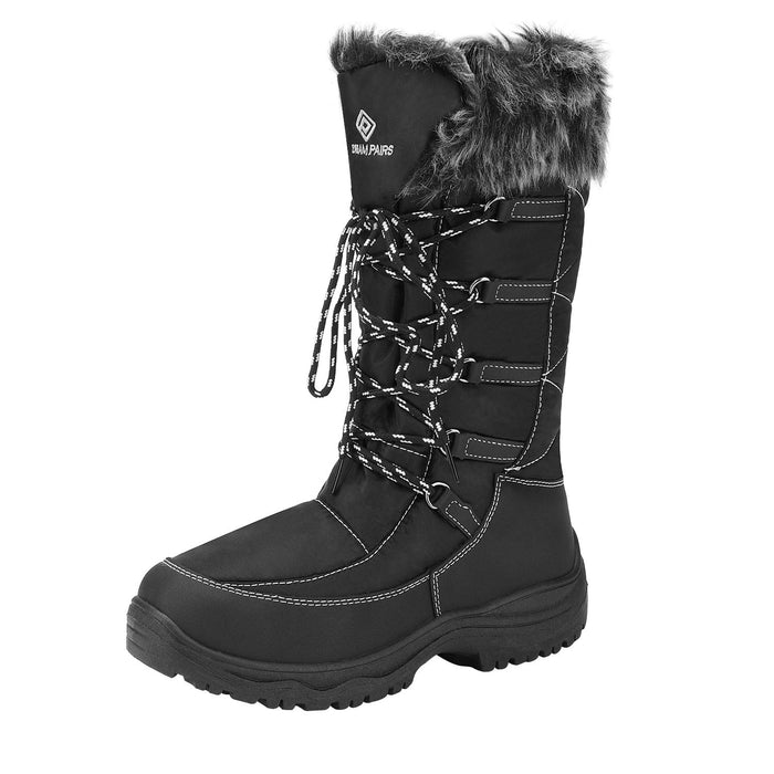 DREAM PAIRS Women's Warm Faux Fur Lined Mid-Calf Winter Snow Boots,Size 9,BLACK,MAINE