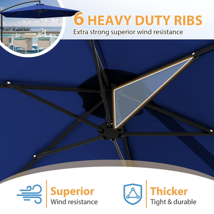 Greesum Offset Umbrella 10FT Cantilever Patio Hanging Umbrella Outdoor Market Umbrella with Crank and Cross Base (Dark Blue)