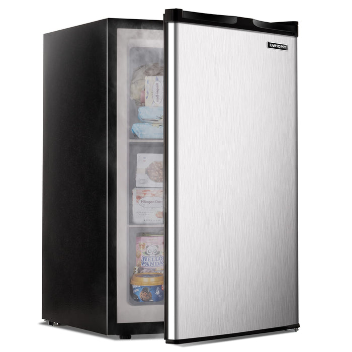 EUHOMY Upright freezer, 3.0 Cubic Feet, Single Door Compact Mini Freezer with Reversible Stainless Steel Door, Small freezer for Home/Dorms/Apartment/Office (Silver)