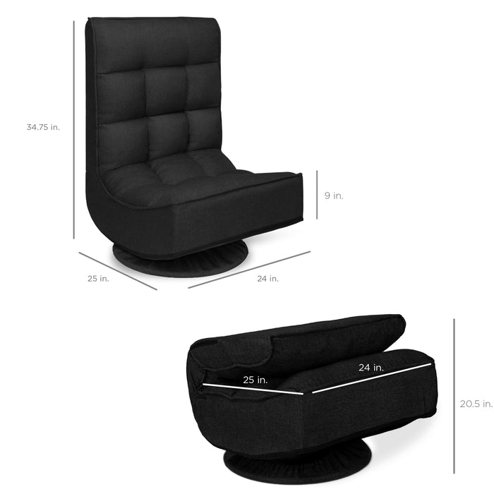 Best Choice Products Reclining Folding Floor Gaming Chair for Home, Office, Lounging, Reading w/ 360-Degree Swivel, 4 Adjustable Positions, Tufted Cushions - Black