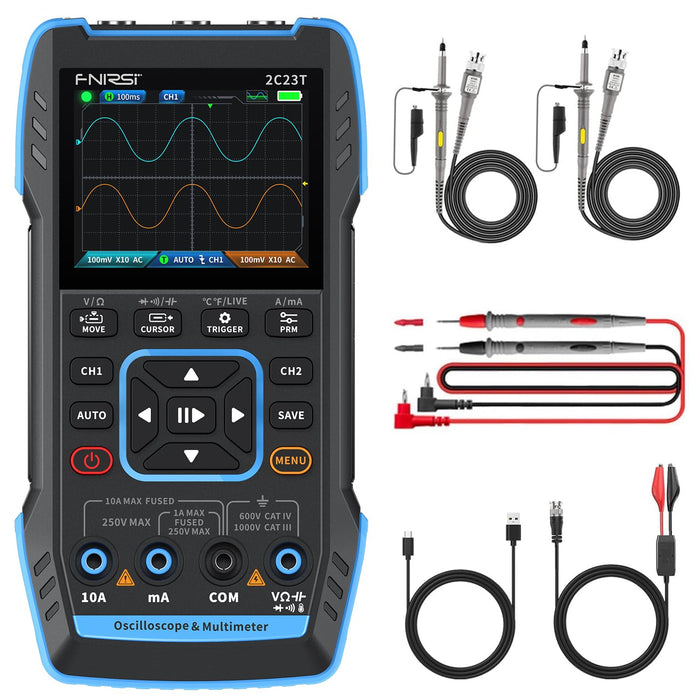 【Upgraded Model 2*P6100 Probe】 FNIRSI 3 in1 Oscilloscope/Multimeter/DDS Signal Generator with 2 Channels, 10MHz Bandwidth, 50MSa/s Sampling Rate, 10000 Counts, Voltage, Current, Capacitor, Resistor