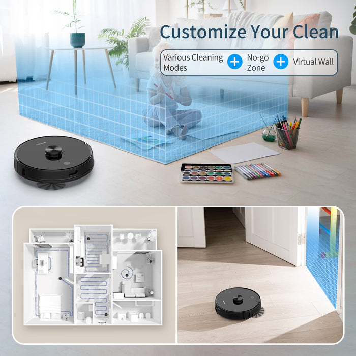 AIRROBO T10+ Robot Vacuum and Mop with Self-Empty Base, Lidar Navigation, 5200mAh battery, WI-FI Connected, Smart Mapping, Select Room, NO-go Zone, Compatible with Alexa and Google Assistant.