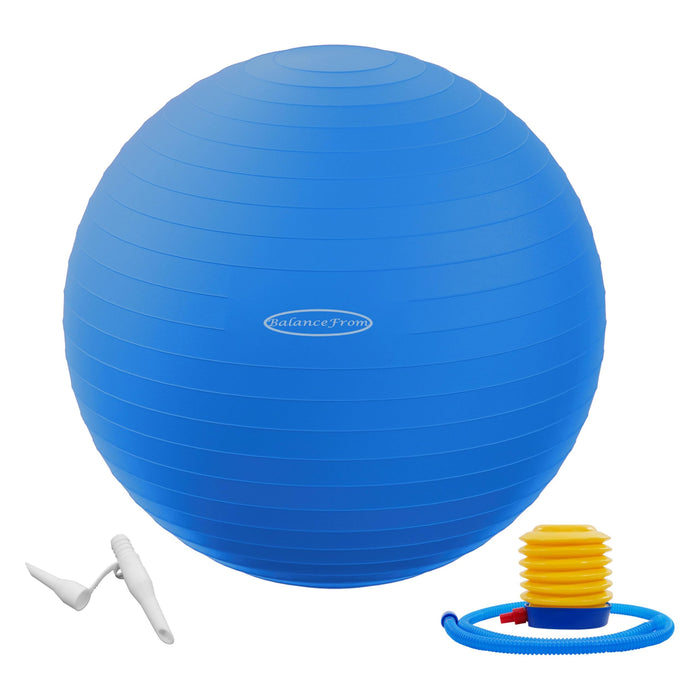 Signature Fitness Anti-Burst and Slip Resistant Exercise Ball Yoga Ball Fitness Ball Birthing Ball with Quick Pump, 2,000-Pound Capacity, Blue, 22-inch, M